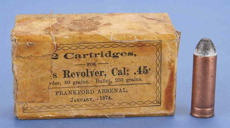 Vintage .45 Colt cartridges with "folded head" copper case and Benet type internal primer