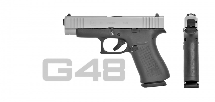 Pistola Glock G48 serie "Slimline", con carrello argentato