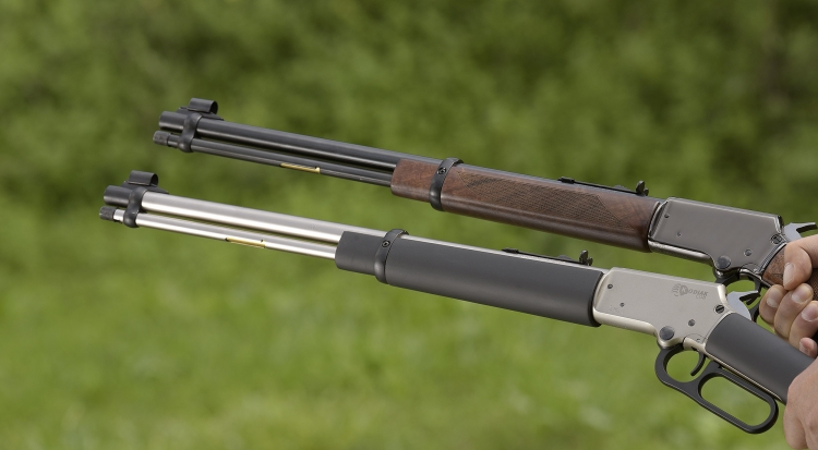 The two .22 Long Rifle caliber Chiappa Firearms LA322 rifles variants tested: top, the Deluxe; bottom, the Kodiak Cub