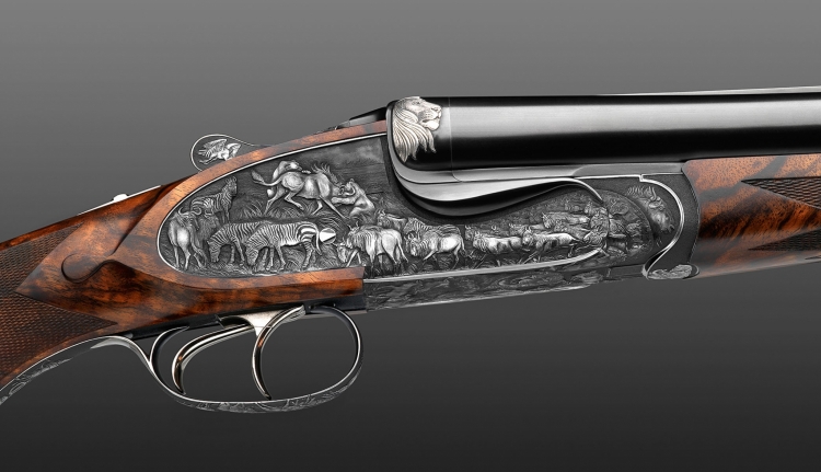 Johann Fanzoj: "The Great Migration" Express Rifle Fanzoj "The Great Migration" Express Rifle: view of the engraving on the right plate