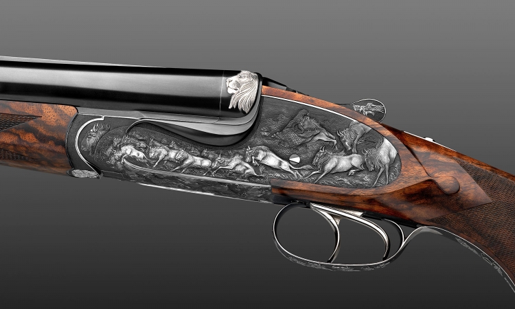 Johann Fanzoj: "The Great Migration" Express Rifle Fanzoj "The Great Migration" Express Rifle: view of the engraving on the left plate