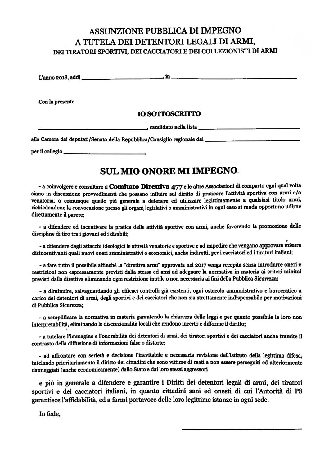 Copia del documento firmato dall'On. Matteo Salvini a HIT Show 2018