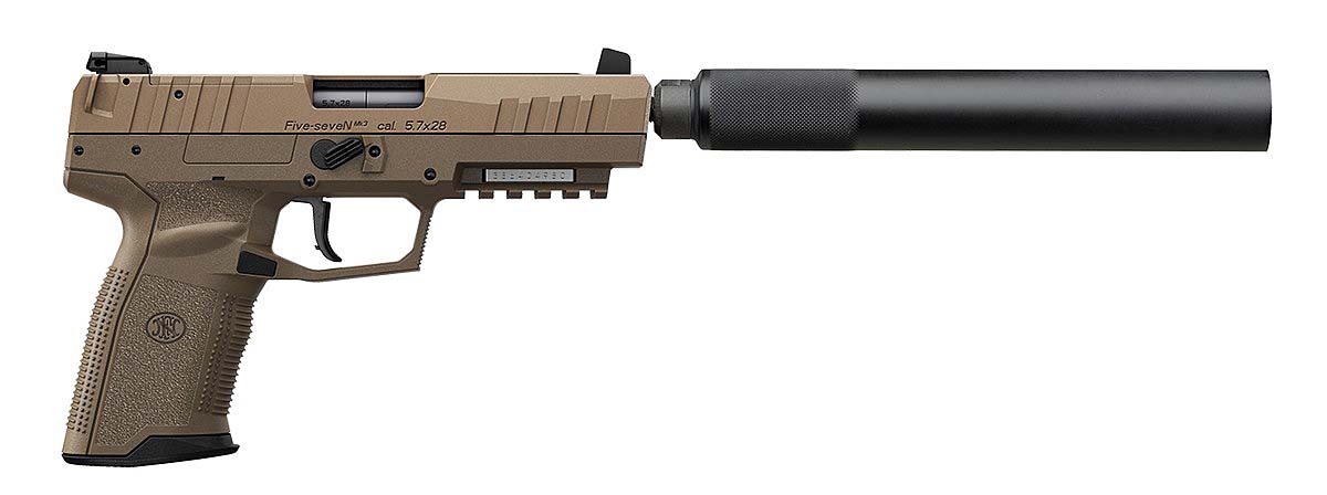 The FN Five-seveN Mk3 MRD pistol will be available in black or flat dark earth versions; accessories will include a threaded barrel for silencers