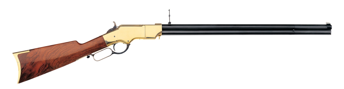 A clear derivation of the Volcanic repeater, but far more effective, the Henry Rifle represents a revolution in firearms history (here a Uberti replica)