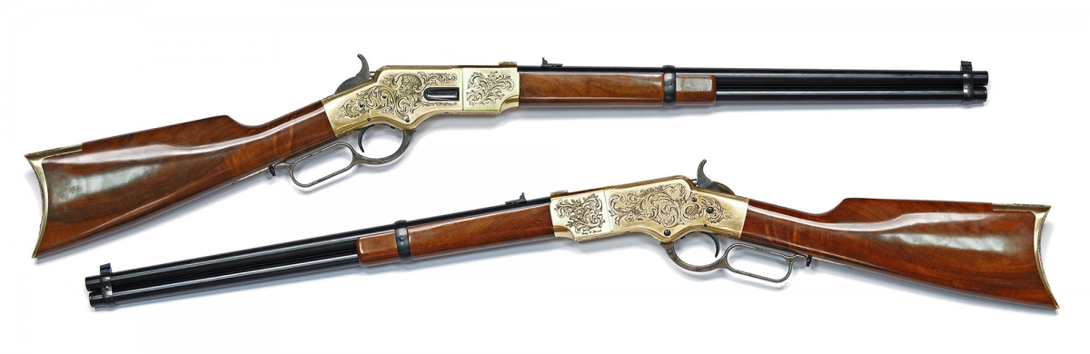 This is the 1866 Yellowboy Flatside 150th Anniversary Edition Rifle, engraved version that Uberti has realized this year to celebrate the 150th anniversary