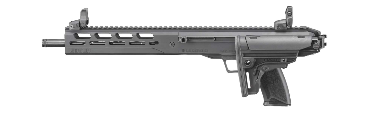 Carabina semi-automatica Ruger LC Carbine calibro 5.7x28mm – lato sinistro, con calcio ripiegato