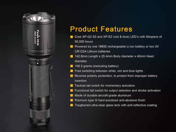 Some of the technical features of the TK25 R&B flashlight