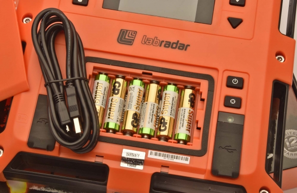 The LabRadar chronograph can work on a USB cable or 6 AAA batteries