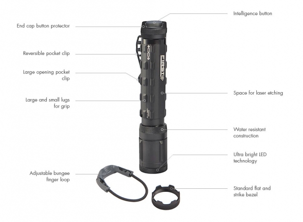 The features of the First Tactical Medium TriTac flashlight
