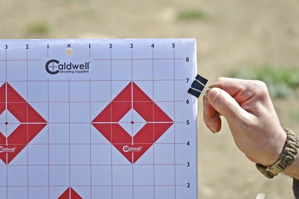 Clippers are used to secure paper targets to Caldwell's Ultra Portable Target Stand Kit