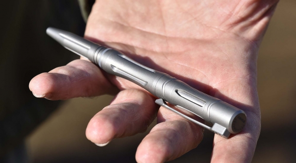 An "in hand view" of the Fenix T5Ti Tactical Pen. Very grippable.