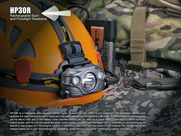 Some features of the Fenix HP30R high-power headlamp
