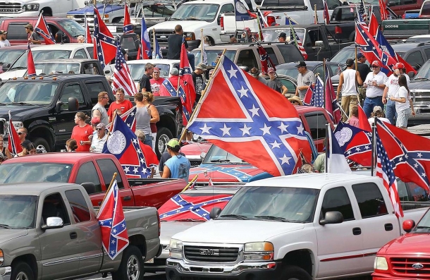 One of the many street demonstrations in support of the Confederate flag
