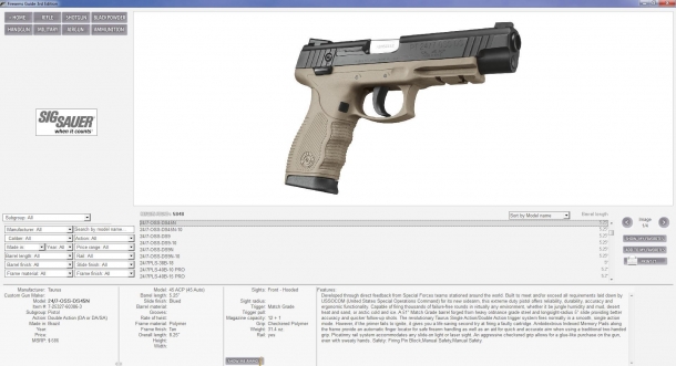 Each firearm is covered with full technical specifications and high-resolution pictures