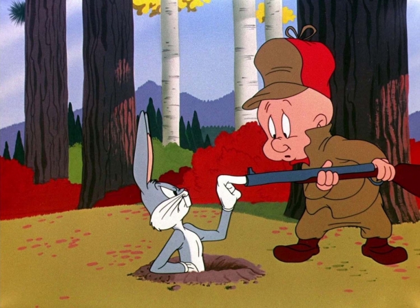 Bugs Bunny and Elmer Fudd, the iconic hunter