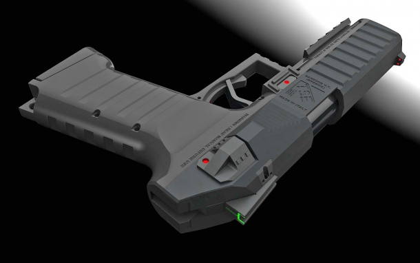 La pistola 'Symmetrical' della Tecnostudio impiegherebbe anche un sistema di smontaggio brevettato a pulsante