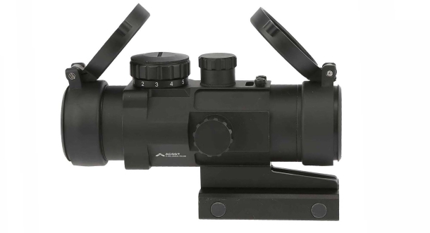 Primary Arms PAC2.5x prism sight – right side, with flip-up lens caps