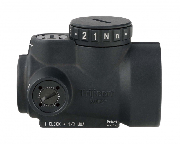 The trijicon MRO is powered by a single CR2032 commercial lithium battery