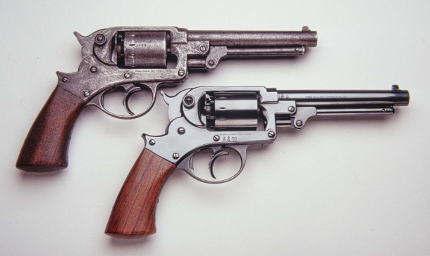 Original Starr 1858 double action revolver, and the replica from Pietta