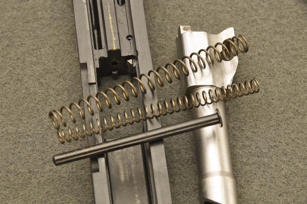 A close-up of the double return spring