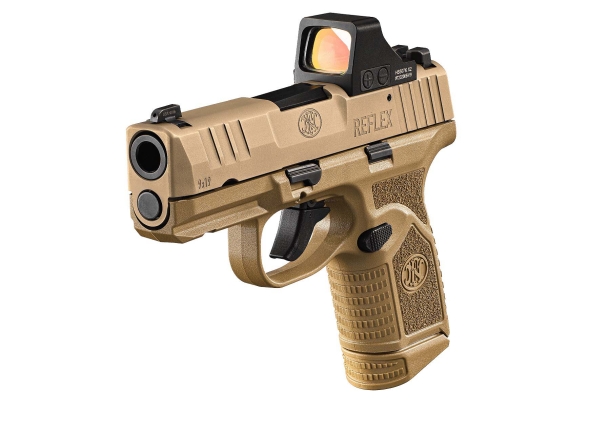 FN Reflex 9mm Luger micro-compact pistol – flat dark earth MRD variant, with 11-rounds magazine