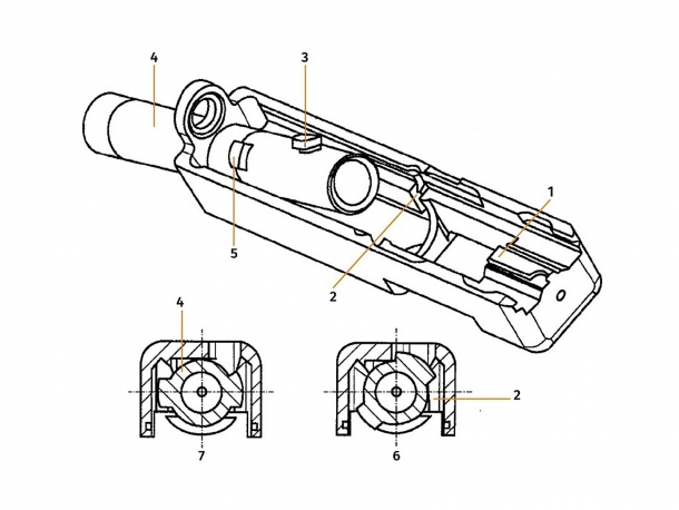 A patent diagram for the rotating barrel of the new Glock 46 pistol