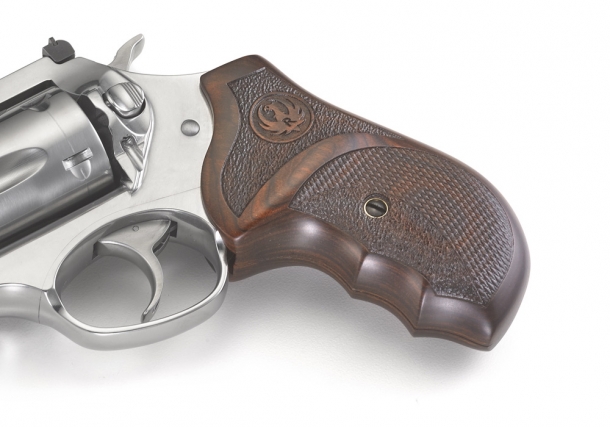 The Ruger SP101 Match Champion revolver comes with a custom Altamont hardwood grip