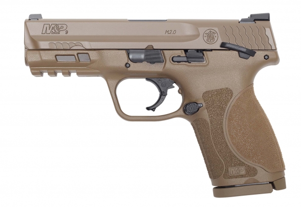 Smith & Wesson M&P M2.0 Compact Flat Dark Earth pistol with thumb safety