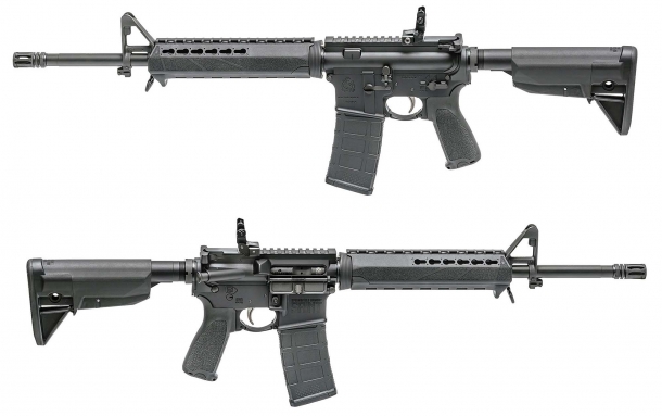 The SAINT rifle comes with an A2 fixed front post sight and a flip-up, adjustable rear sight